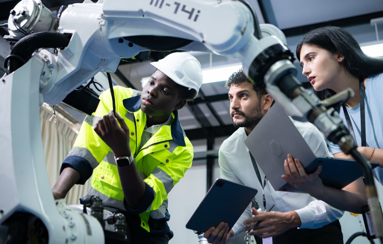 Technicians working on A.I Robot automation 